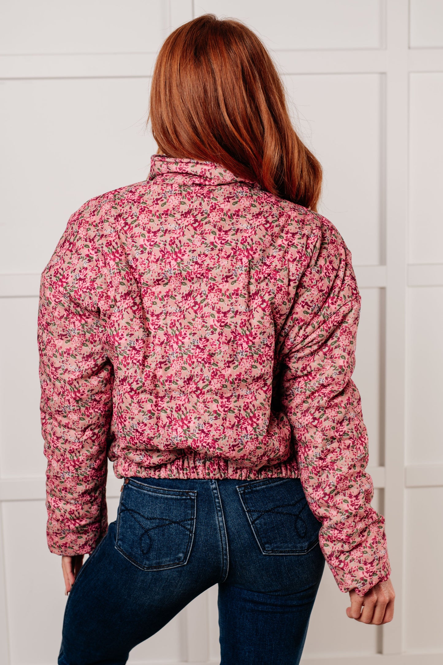 Wish Me Well Floral Printed Puffer Jacket in Rose Multi