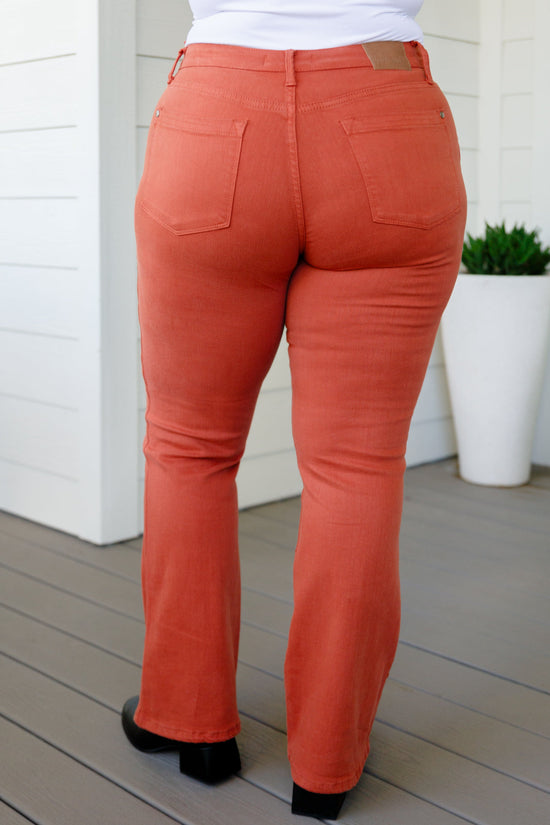 Autumn Mid Rise Slim Bootcut Jeans in Terracotta